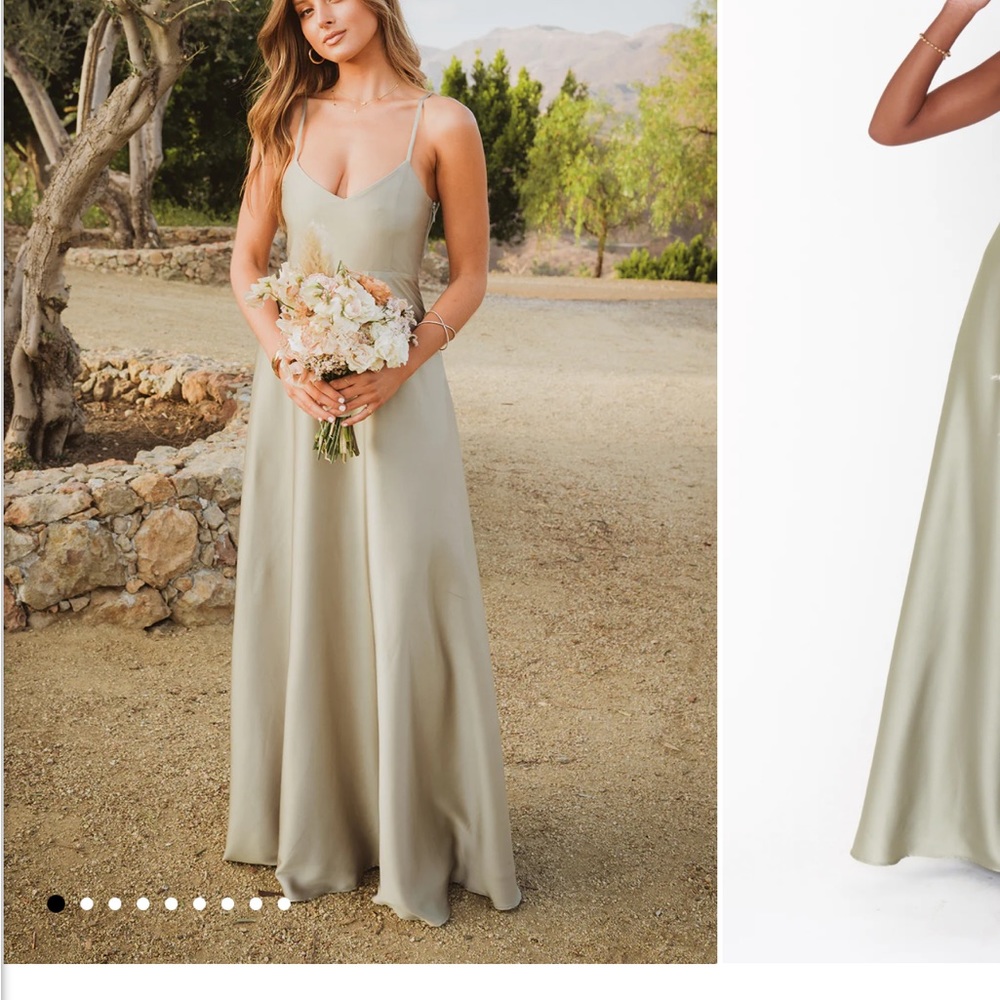 Show me your MuMu Bridesmaid Faith Maxi dress in color Moss Green Luxe Satin